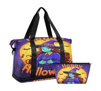 Sac de sport avec motif de sorcière et de dessin animé Happy Halloween avec trousse de toilette multifonction, Joyeux Halloween dessin animé mignon sorcière, 1 size