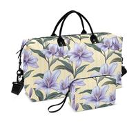 Sac de sport avec sangle réglable pour voyage d'affaires, motif fleurs de lys violet clair, rayures jaunes clair