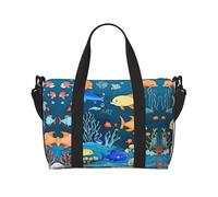 Sac de sport bleu Underwater World of Fish pour voyage - Sacs de voyage Oxford légers pour articles personnels pour femmes, sacs de sport idéaux pour hommes, Noir , Taille unique