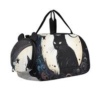Sac de sport bohème à motif cachemire pour garçons et filles Beige, Chat noir mignon, Classique