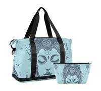 Sac de sport bohème bleu clair avec motif tête de déesse - Sac de voyage avec trousse de toilette pour salle de sport - Grande capacité, Tête de déesse bohème bleu clair, 1 size