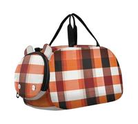 Sac de sport Buffalo à carreaux rouges et oranges avec compartiment à chaussures, grande capacité, sac de voyage avec sangle réglable pour voyage, sport, fitness et entraînement