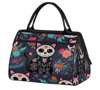 Sac de sport Calavera coloré pour homme et femme, motif chats et crânes en sucre, sac de voyage, sac de sport imperméable, sac de week-end, sac de nuit léger à transporter