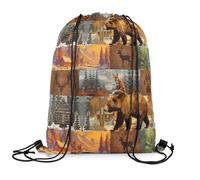 Sac De Sport Cerf Ours Renard Résistant Sac À Dos avec Cordon De Serrage Unisexe Sporttasche Mit Kordelzug pour École Fußball Plage 39X46Cm