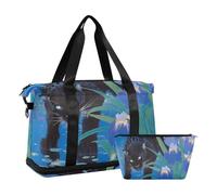 Sac de sport chic motif léopard noir avec iris bleus avec poche humide, sangle réglable, sac d'entraînement pour trekking, grande capacité pour homme et femme