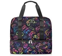 Sac de sport coloré avec manettes de jeu pour femmes et hommes Kirls Garçons Filles 21 L Sac fourre-tout séparé pour voyage, gym, yoga, couleur, Big, Organiseur de sac