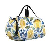 Sac de sport coloré California Poppies pour garçon ou fille, Citrons de style sicilien Fleurs bleues, Classique
