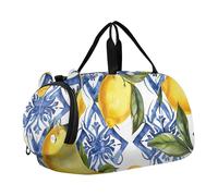 Sac de sport coloré California Poppies pour garçon ou fille, Citrons jaunes de style sicilien Fleurs bleues, Classique