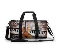 Sac de sport cylindrique léger pour homme et femme avec piano, violon, notes de musique, 45 cm/22,9 cm/22,9 cm, Style :, 17.7in/9in/9in