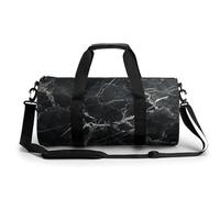 Sac de sport cylindrique noir marbré veines blanches pour homme et femme avec bandoulière