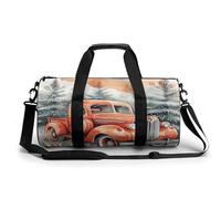 Sac de sport cylindrique pour homme et femme, motif dinosaure aquarelle avec sangles réglables pour voyage, sport, entraînement, Aquarelle Retro Red Truck, 45x23x23CM, Sac de voyage
