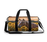 Sac de sport cylindrique pour homme et femme, motif feuilles jaunes, poulet, avec sangles réglables pour voyage, sport, entraînement, Cheval tournesol jaune, 45x23x23CM, Sac de voyage