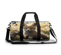 Sac de sport cylindrique pour homme et femme, motif floral abstrait vert saisonnier avec sangles réglables pour voyage, sport, entraînement, Bébé animal au printemps, 45x23x23CM, Sac de voyage