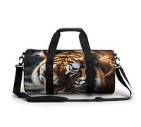 Sac de sport cylindrique pour homme et femme, vin blanc, fromage, gâteau, raisin, sac de voyage avec sangles réglables pour voyage, sport, entraînement, Tigre animal sauvage, 45x23x23CM, Sac de voyage