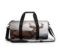 Sac de sport cylindrique pour homme et femme, vin blanc, fromage, gâteau, raisin, sac de voyage avec sangles réglables pour voyage, sport, entraînement, Animaux sauvages Cerf, 45x23x23CM, Sac de