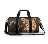 Sac de sport cylindrique pour homme et femme, vin blanc, fromage, gâteau, raisin, sac de voyage avec sangles réglables pour voyage, sport, entraînement, Guépard sauvage, 45x23x23CM, Sac de voyage