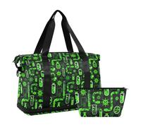 Sac de sport de grande capacité avec trousse de toilette Vert fluo Bleu