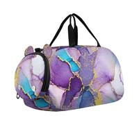 Sac de sport de voyage avec motif aigle à tête blanche avec drapeau américain pour filles, Abstrait Aquarelle Violet Marbre, Classique