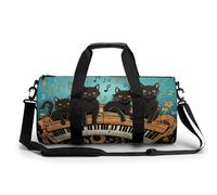 Sac de sport de voyage avec motif loups et attrape-rêves avec compartiment pour homme et femme, Quatre chats noirs allongés sur le clavier de piano, 17.7in/9in/9in