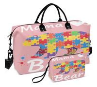 Sac de sport de voyage en maille imprimée sur toute la surface - Rangement facile pour le rangement quotidien - Maman Ours - Puzzle - Autisme