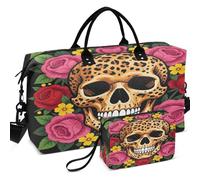 Sac de sport de voyage en maille matelassée à ultrasons pour rangement facile pour articles de toilette, Dr?le Dia De Los Muertos Léopard Tête de Mort, one size, Rétro