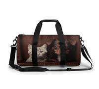 Sac de sport de voyage Falcon Fighter avec compartiment Sac d'entraînement Sac de nuit pour homme et femme, Chat et chien assis dans une poche en cuir, 17.7in/9in/9in