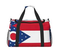 Sac de sport de voyage imprimé drapeau de l'État de l'Ohio pour femme, sac fourre-tout, sac de week-end, organisateur de sac de nuit, noir, One Size