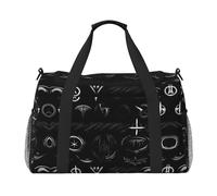Sac de sport de voyage imprimé noir symboles surnaturels avec fermetures éclair et poignées, grand sac de marin pliable pour des vacances en famille, noir, Jeden rozmiar