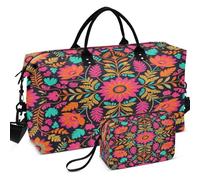 Sac de sport de voyage imprimé sur toute la surface avec petite pochette grande capacité pour le sport et la salle de sport, Motif de broderie florale d'art populaire mexicain, one size, Rétro