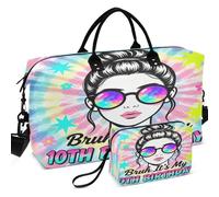 Sac de sport de voyage imprimé sur toute la surface avec petite pochette, rangement facile pour les articles de toilette, Bruh It's My 10th Birthday 10 Year Old 10th Birthday, one size, Rétro
