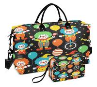 Sac de sport de voyage imprimé sur toute la surface avec petite pochette, rangement facile pour les articles de toilette, Clown fier, cirque, fête d'anniversaire, clown comédie, one size, Rétro