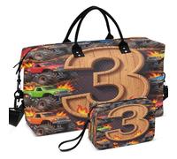 Sac de sport de voyage imprimé sur toute la surface avec petite pochette, rangement facile pour les articles de toilette, 3 ans monstres camion garçon tout-petit 3ème, one size, Rétro