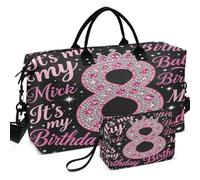 Sac de sport de voyage imprimé sur toute la surface avec petite pochette, rangement facile pour les articles de toilette, 8 It's My Birthday 8 Jahre alte Geschenke zum 8., one size, Rétro