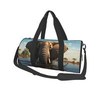 Sac de sport de voyage léger pour homme et femme - Pliable - Sac de voyage en toile - Motif éléphant assis dans l'eau - Pour le yoga et les voyages d'affaires, Noir , Taille unique