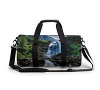 Sac de sport de voyage marbré bleu marine mélangé avec compartiment sac d'entraînement sac de nuit pour homme et femme, Cascade de montagne pittoresque, 17.7in/9in/9in
