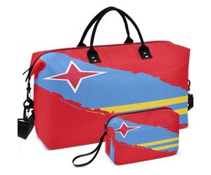 Sac de sport de voyage matelassé à ultrasons Motif vague | Forme convertible de grande capacité pour le rangement quotidien Drapeau de la Fierté nationale d'Aruba