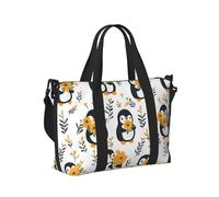 Sac de sport de voyage mignon avec imprimé de fleurs de pingouin pour femme, article personnel pour la nuit, le week-end, le sport, sac de sport pour homme et femme