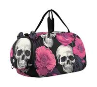 Sac de sport de voyage motif phare de coucher de soleil côtier pour filles, Imprimé floral tête de mort chic, Classique