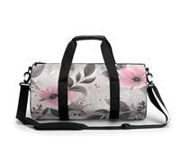 Sac de sport de voyage New York City - Sac de sport avec compartiment - Sac d'entraînement pour homme et femme, Fleurs roses et feuilles sur gris, 17.7in/9in/9in
