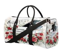 Sac de sport de voyage pliable et étanche avec bandoulière Motif notes de piano Blanc