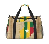 Sac de sport de voyage pour femme, motif carte du drapeau du Sénégal avec étoiles blanches, noir, One Size