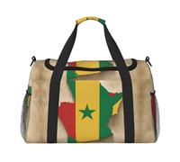 Sac de sport de voyage pour femme, motif carte du drapeau du Sénégal avec étoiles vertes, noir, One Size