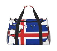Sac de sport de voyage pour femme, sac de sport, sac fourre-tout, organiseur de week-end avec carte du drapeau de l'Islande, noir, One Size
