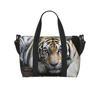 Sac de sport de voyage pour homme, sac de sport, sac de voyage Tiger Lie on Rock avec bandoulière, grand sac fourre-tout de gym pour femme, sac de week-end, sac de transport pliable pour avion