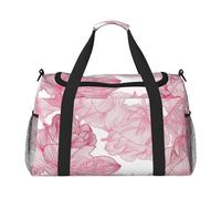 Sac de sport de voyage, sac de sport pliable avec sangle amovible pour w nd, escapade, salle de sport et navette à l'aéroport (ballon cœur romantique, 127 x 83 x 66 cm), Motif floral rose., One