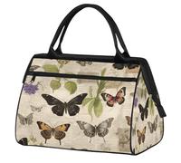 Sac de sport de voyage, sac de sport, sac de voyage, motif papillon coloré dans un vieux journal, style vintage, imperméable, sac fourre-tout pour homme et femme