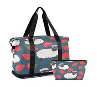 Sac de sport de voyage, sac de voyage avec poche humide, compartiment à chaussures et trousse de toilette, mouton mangeant des fraises pour femme et homme, multicolore