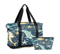 Sac de sport de voyage, sac de voyage avec poche humide, compartiment à chaussures et trousse de toilette, sirènes et dauphins pour homme et femme, multicolore