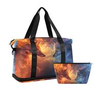 Sac de sport de voyage, sac de voyage avec poche humide, compartiment à chaussures et trousse de toilette, deux loups face l'un à l'autre, pour homme et femme, multicolore
