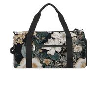 Sac de sport debout sur le terrain pour homme et femme, sac de nuit avec compartiment à chaussures, sacs d'entraînement, Fleurs sur fond noir, Taille unique, Art Déco